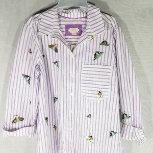 Anthropologie Maeve Butterfly Embroidered Slim Button Down -MEDIUM or XL - NWT